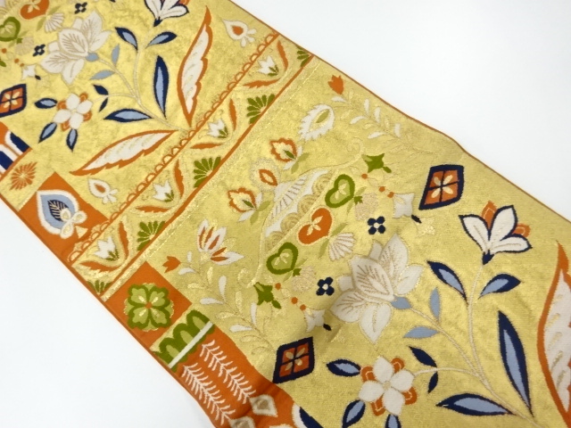 アンティーク　花更紗模様織出し袋帯（材料）